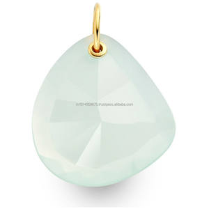 Pendentif en argent sterling Aqua Calcedony avec incrustation de lunette en plaqué or et rhodium pour fêtes ou breloques - Product Image 2