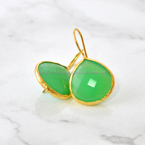 Chrysoprase <b>Heart</b> <b>Gold</b> Vermeil Dangle Drop <b>Earings</b> - Product Image 1