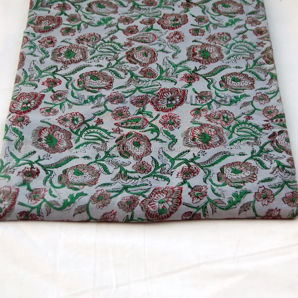 Multi Purpose Dyed Floral Pattern Indian Wooden Block Printed Cotton Voile Fabric Shrink Resistant Home Decorative Wholesale