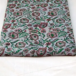 Buatan tangan ringan Sanganeri blok kain katun cetak Indian Multi warna bunga kerajinan membuat bahan lembut grosir