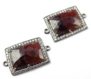 Piedra preciosa de zafiro azul de forma ovalada, Conector de diamante pavimentado de oro, Material de latón para fabricación de joyas, componentes de hallazgos de joyería - Product Image 1