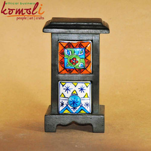 Cajones de Almacenamiento de Joyería Miniatura de Cerámica y Madera de un Solo Nivel, Coloridos, Diseño Clásico Plegable para Guardar Objetos en el Armario - Product Image 3