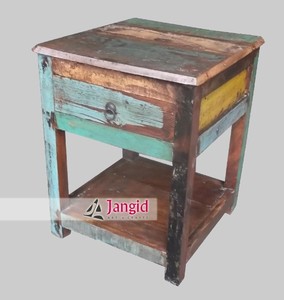Reclaimed Wooden Bedroom Nightstands <b>Bedside</b> <b>Table</b> with <b>Antique</b> 1 Drawer Handcrafted For Living Room Hotel Room Factory Price - Product Image 6