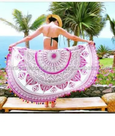 Colorful LOTUS Indian Made Mandala Round Tapestry Beach Throw Yoga Mat Table Cover blanket roundie mandala throw beach towels