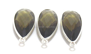 พลอยควอทซ์สโมคกี้พร้อมเครื่องประดับชุบเงินทำขั้วต่อแบบเหลี่ยมเพชรพลอยรูปทรงลูกแพร์ - Product Image 3