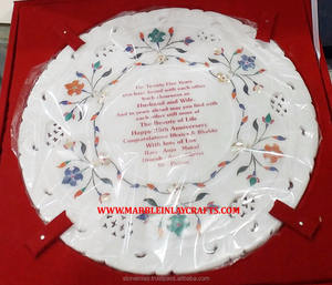 Plaque décorative en marbre artisanal avec incrustations artistiques - Product Image 1