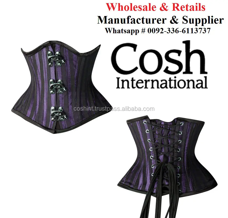 COSH कोर्सेट Underbust Steelboned बैंगनी Pinstriped जरी कोर्सेट स्विंग अकवार के साथ करीब भारी ड्यूटी चरम सुडौल कोर्सेट विक्रेता