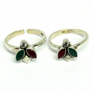 Shri Ashapura Jewels Designer Red Onyx_Green Onyx_White CZ 925 Sterling <b>Silver</b> Bezel Set Bohemian <b>Toe</b> <b>Rings</b> for Women/Unisex - Product Image 3
