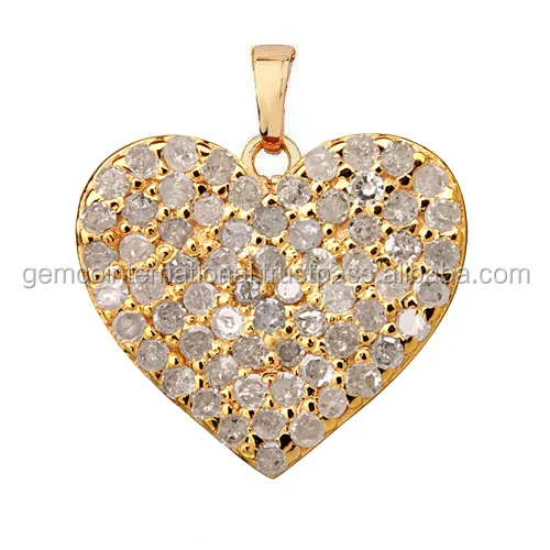 14K Gouden Pave Diamant Hart Hanger 14K Geel Goud Micro Pave Diamond Heart Charm Hanger Gold Diamond Fine sieraden Leverancier