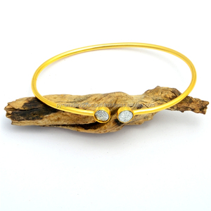 Brazalete de plata con piedras preciosas Druzy-Brazalete chapado en oro de plata esterlina - Product Image 1