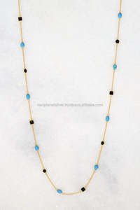 Collar de capas largas de oro ónix, turquesa y negro, Vermeil - Product Image 2