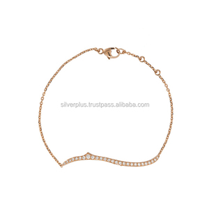 Bracelet de chaîne en or massif 18 carats fait à la main avec pavé de diamant feuille barre fabricant usine bijoux - Product Image 1