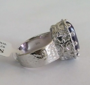 Bague martelée en acier inoxydable, améthyste argent 925 - Product Image 3