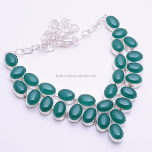 925Sterling Silver Custom Gemstone Necklace, Natural <b>Green</b> Onyx Gemstone <b>Jewelry</b> Supplier, Fine Silver Gemstone <b>Jewelry</b> Exporter - Product Image 1