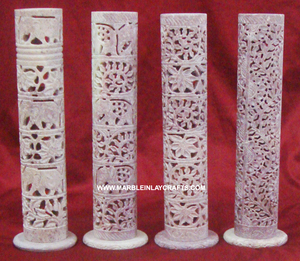 Pure Soapstone Incense <b>Tower</b> Natural Color Hand Carving Flowers Design Worship Items And Home Decoration With Best Exporters - Product Image 2