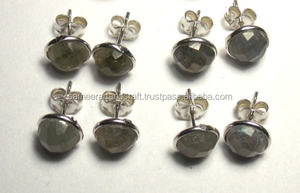 925 argent Sterling naturel Labradorite pierre précieuse avec plaqué or fait à la main forme ronde cadeau de mode pour sa boucle d'oreille - Product Image 3