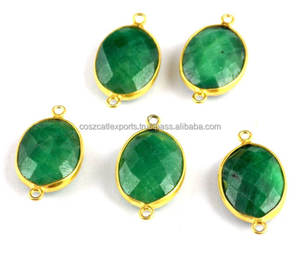 Connecteur de lunette en pierre précieuse émeraude naturelle Technologie d'incrustation plaquée or rhodium pour le réglage de la lunette de fiançailles Pendentifs à breloque chic - Product Image 2