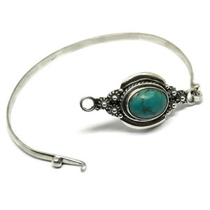 Bracelet Bohème Chrétien Plaqué Argent avec Turquoise pour Danse, Bijou Unisexe du Rajasthan – Grande Vente - Product Image 1