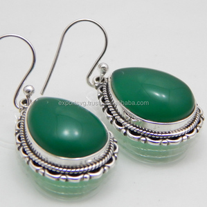 Pendientes colgantes de estilo religioso de Plata de Ley 925, piedras preciosas de ónix verde, accesorio de moda para mujer para aniversario de boda - Product Image 2