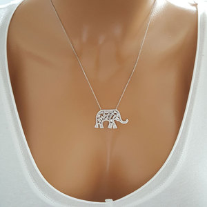 À la mode Plaqué Or Rose 925 Sterling Argent Baguette Designer Collier Éléphant Safari Boho Nature Mode Turc Bijoux - Product Image 5