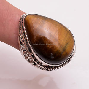 925เครื่องประดับเงินสเตอร์ลิงทำด้วยมือแหวนพลอยตาเสือธรรมชาติพร้อมการตั้งค่าหนามเตยสำหรับงานปาร์ตี้ - Product Image 1