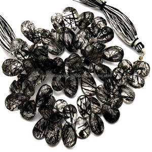 Cuentas de piedras preciosas de pera facetadas rutiladas negras de cuarzo Categoría de producto - Product Image 1