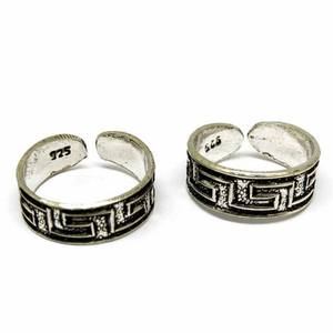 ลายนูนทำงานออกซิไดซ์ธรรมดาเงิน925แหวนนิ้วเท้าเงิน - Product Image 1