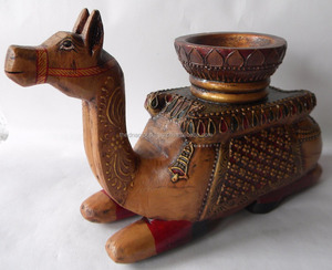 Hand Gesneden Jeruzalem Kameel Figuur Hand Gesneden Gift Van Heilige Land Israël-Houten Geschilderd Zitten Kameel Met Kaarshouder