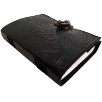 Carnet celtique en cuir véritable à 100%, noir, pentagramme, sorcellerie, reliure rigide, carnet de notes avec fermoir