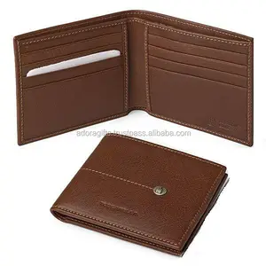 Portefeuille court pour homme en cuir marron OEM/ODM avec blocage RFID et doublure en polyester - Product Image 1