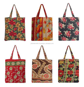 กระเป๋าทำด้วยมือที่สวยงามกระเป๋าวินเทจที่มีการพิมพ์ที่ยอดเยี่ยมกระเป๋า Kantha Tote - Product Image 1