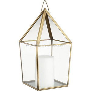 Lanterne en verre et laiton, porte-bougie rectangulaire, résistant à la chaleur, décoration pour la maison - Product Image 1