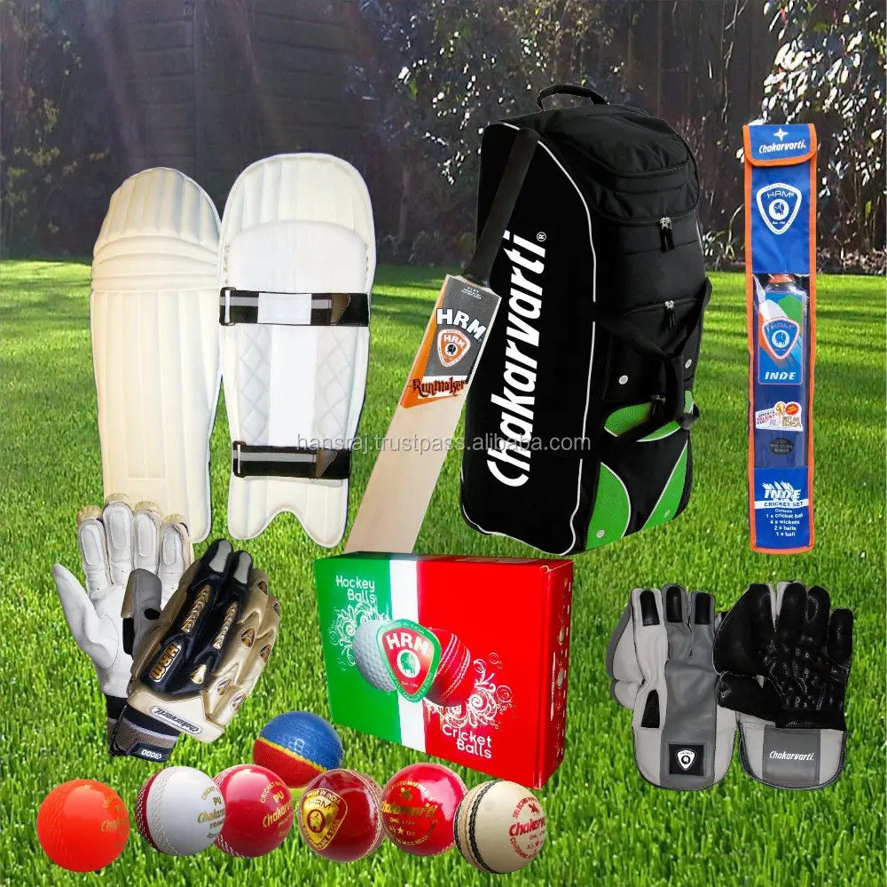 Cricket-Ausrüstung in verschiedenen Größen, Farben und Optionen erhältlich