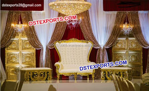 Royal Wedding Carving Pillar Stage Beautiful Wedding Reception Stage Decor Traditional Fiber Door Panels Stage Set - Product Image 4