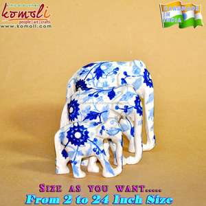 ใบไม้สีฟ้าวาดด้วยมือขนาดใหญ่ช้างไม้แกะสลักตกแต่ง - Product Image 6