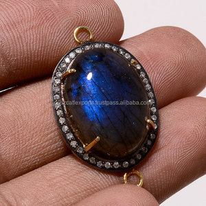 Pendentif fin en argent sterling 925 fait à la main avec pavé de Labradorite CZ et sertissage de lunette en diamant Vermeil pour les fêtes - Product Image 5