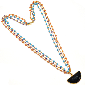 Cornalina, turquesa, amatista con forma de luna de ónix negro Collar de plata de ley 925 - Product Image 2
