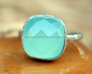 925 Sterling Zilveren Aqua Chalcedoon Edelsteen Fijne Edelsteen Ring