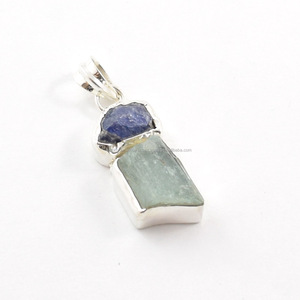 Natural Rough Stone Pendant 925 Sterling Silver Jewelry Fashion Pendant Aquamarine jewelry Tanzanite jewelry