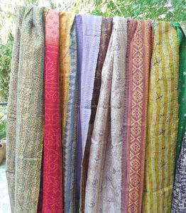 KANTHA STOLE in RECYCLED <b>SILK</b> SAREE FABRIC - Product Image 1