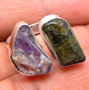 Anillo de piedras preciosas en bruto de amatista clásica de Plata de Ley 925, anillos de aniversario de boda y fiesta para mujer - Product Image 1