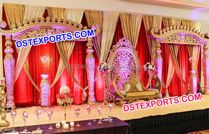 Escenario de boda decorado con pilares delgados, escenario de boda con temática mogol, grandes escenarios de boda indios en EE. UU. - Product Image 3