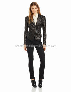 Blouson bomber long à sequins pour femme avec rembourrage en polyester, fermeture éclair sur le devant et poignets côtelés, finition matelassée pour les soirées dansantes - Product Image 2