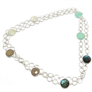 Colliers de puissance unisexe en argent sterling 925, style bohème, avec labradorite, pierre de lune arc-en-ciel et calcédoine, sur chaîne maille forçat, bijoux pour femmes - Product Image 2