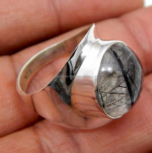 Anillo de piedras preciosas de cuarzo rutilo de Plata de Ley 925, accesorio elegante para boda o fiesta - Product Image 2