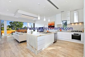 เคาน์เตอร์ครัวหินธรรมชาติเคลือบเงาด้านหลังมีไฟสีดำและท็อปโต๊ะ - Product Image 3