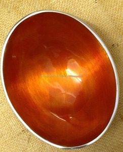 Bol en métal élégant et écologique avec finition en émail orange, service de collation élégant et décor de table avec forme ovale brillante - Product Image 3