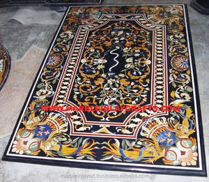 Mesa de comedor de mármol grande, encimera con incrustación de mármol negro - Product Image 1