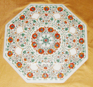 โต๊ะกาแฟหินอ่อนสีขาวสวยทันสมัยรูปทรงแปดเหลี่ยมดีไซน์ดอกไม้คงทนตกแต่งบ้านห้องครัว - Product Image 1