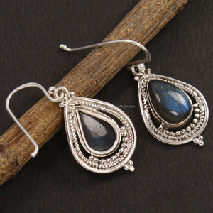Superior Personalised Drop <b>Earrings</b> 925 <b>Solid</b> Sterling <b>Silver</b> Jewellery Natural LABRADORITE Pear Shaped Gemstones - Product Image 2